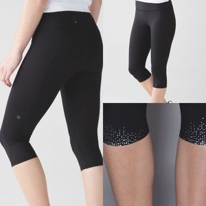 Lululemon Tight Stuff   Crop Black Running Yoga Training Women EUC Sz 8